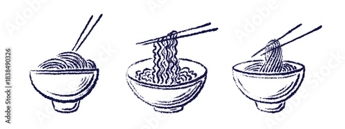 Noodles with chopsticks, ramen bowl, udon emblem