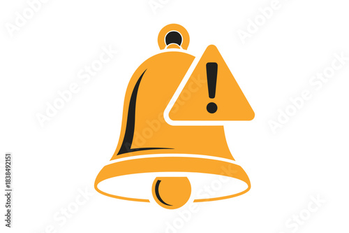 Golden bell with warning exclamation mark symbol