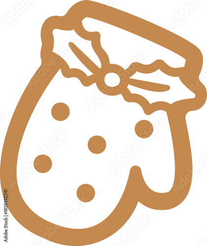 Gingerbread cookies shaped like Christmas mittens  flat vector illustration.
Holidays gingerbread gloves cookie with white icing decoration.
Transparent background.
