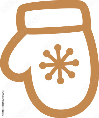 Gingerbread cookies shaped like Christmas mittens  flat vector illustration.
Holidays gingerbread gloves cookie with white icing decoration.
Transparent background.

