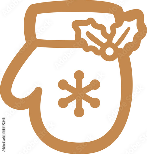 Gingerbread cookies shaped like Christmas mittens  flat vector illustration.
Holidays gingerbread gloves cookie with white icing decoration.
Transparent background.
