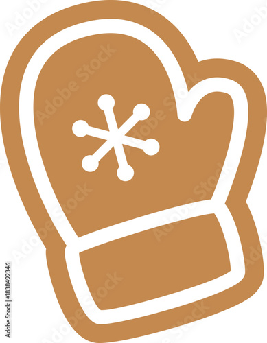 Gingerbread cookies shaped like Christmas mittens  flat vector illustration.
Holidays gingerbread gloves cookie with white icing decoration.
Transparent background.
