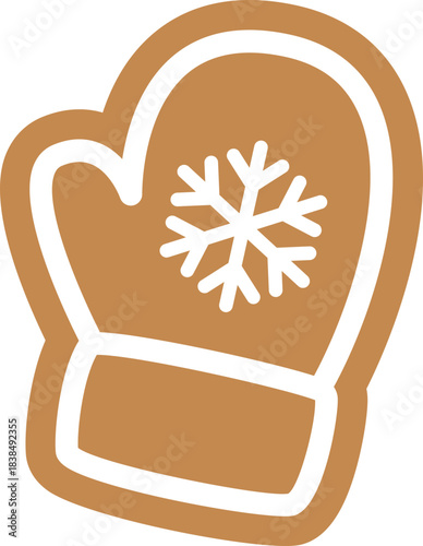 Gingerbread cookies shaped like Christmas mittens  flat vector illustration.
Holidays gingerbread gloves cookie with white icing decoration.
Transparent background.
