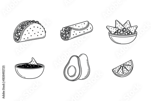 Hand drawn mexican food icons set