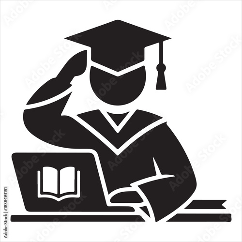 black graduate with laptop and book clip art preview