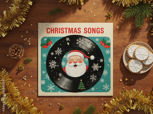 Retro Christmas vinyl album cover with Santa illustration