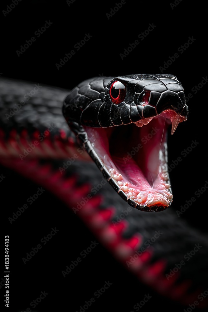 Fototapeta premium black snake with open mouth