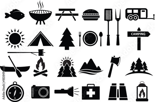 Camping and Outdoor Recreation Icons Silhouette Collection