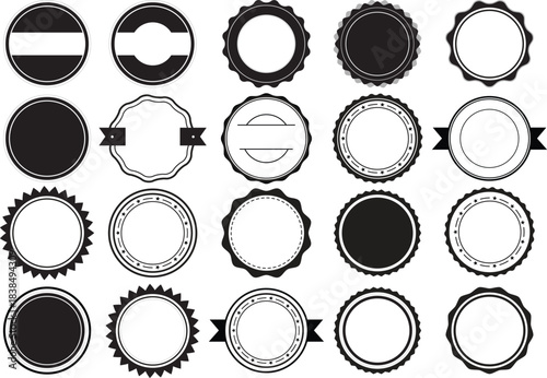 Collection of Circular Badges and Seals in Black and White