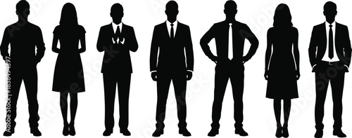 Business people silhouettes standing in formal poses isolated on white background representing professional teamwork corporate leadership diversity and success