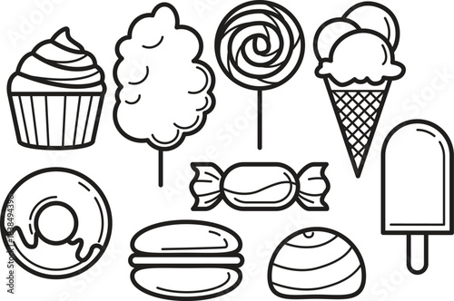 Sweet Treats and Desserts Icons Outline Assortment