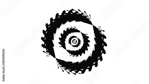 Abstract black and white spiral vortex on white background, creating a sense of motion and depth.