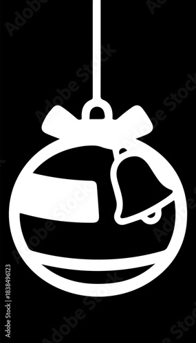 Black and white silhouette of Christmas decorations (ball, bell) in minimalism — festive graphics without overload. For seasonal banners and merch. Vector graphics. EPS_02.