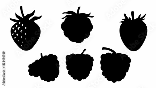 Stunning collection of black silhouette icons featuring strawberries and various berries perfect for clean food design projects