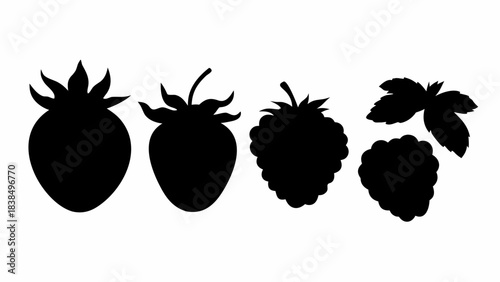 Stunning collection of strawberry and raspberry silhouettes perfect for modern kitchen design and fresh food branding projects