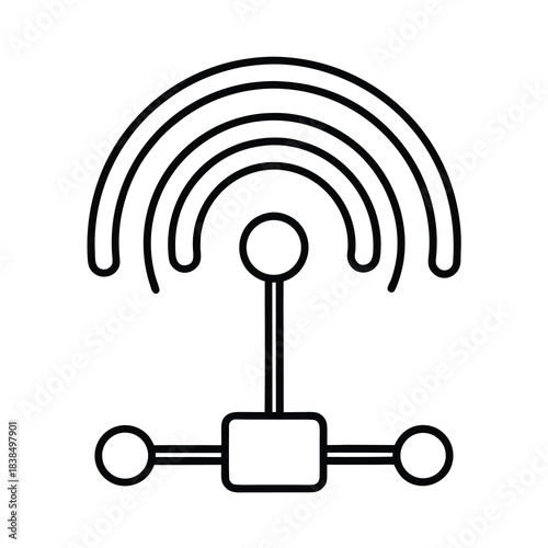 The wireless network symbol is an icon or illustration representing a wi-fi connection or signal via radio wave technology