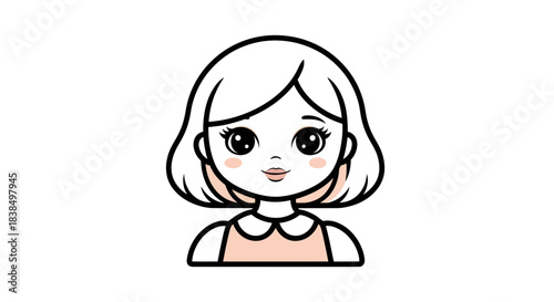 Illustration of a cute girl with rosy cheeks and a simple short hairstyle