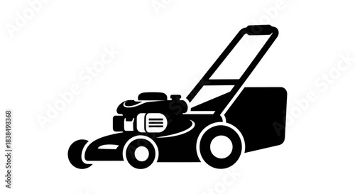 Monochrome lawnmower icon depicting garden care and equipment in vector format