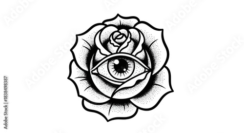 Mystic rose with watchful eye a captivating blend of beauty and hidden awareness