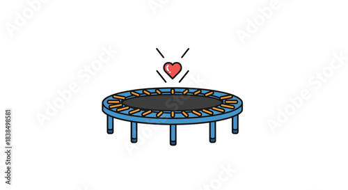 Playful trampoline illustration with heart, showcasing fun and joyful fitness concept, minimal
