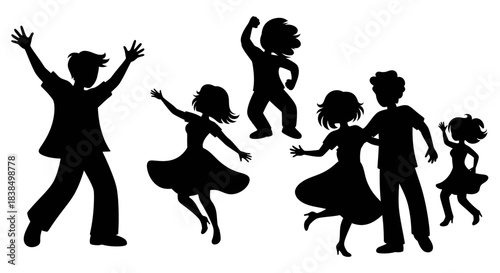 Silhouette illustrations of people enjoying a dance party with upbeat energy and happiness