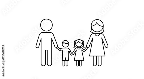 Simple Line Art Depiction of a Nuclear Family for Conceptual Illustrations or Designs