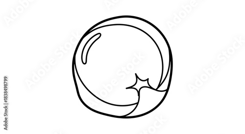 Simple line drawing of a bubble with a burst element, minimalist style and pristine background