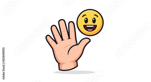 Smiling emoticon floating above a hand representing connection and digital interaction
