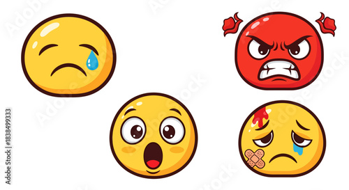 Emoticons set sad, angry, shocked, crying faces