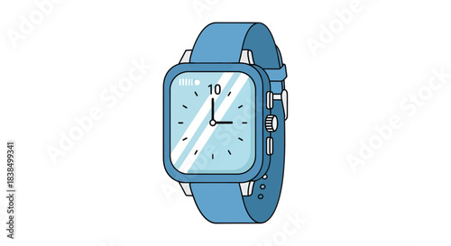 Stylish blue smartwatch with a square face design showcasing modern timekeeping elements
