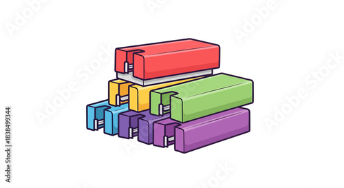 Stack of vibrant staplers presenting a visually stimulating and colorful office arrangement