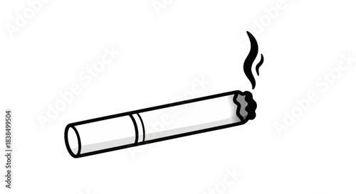 Stylized smoking cigarette emitting aromatic smoke with artistic presentation and outline