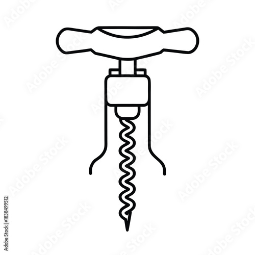 Isolated metal corkscrew and cork on a white background for wine bottle opening