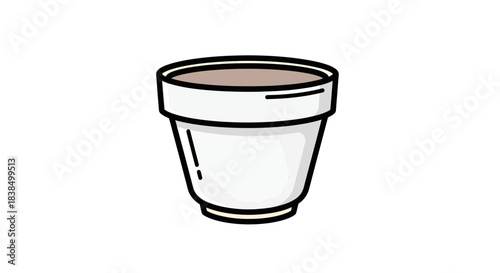 Stylized white cup with brown liquid illustration on stark white background design
