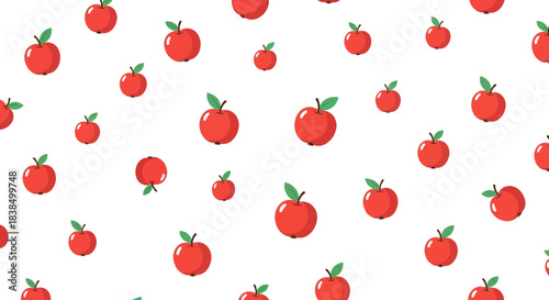 Whimsical apple orchard delight: a playful pattern featuring red fruit scattered on white