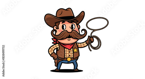 Whimsical Cartoon Cowboy Sheriff with Lasso Ready for Western Adventures and Fun