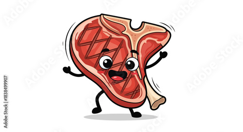 Whimsical T-Bone Steak Character Celebrating with Joy and Animation Illustration