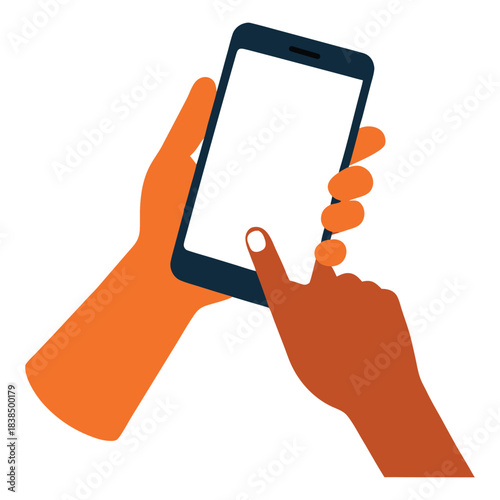 Hands Holding Smartphone with Touch Interaction on White