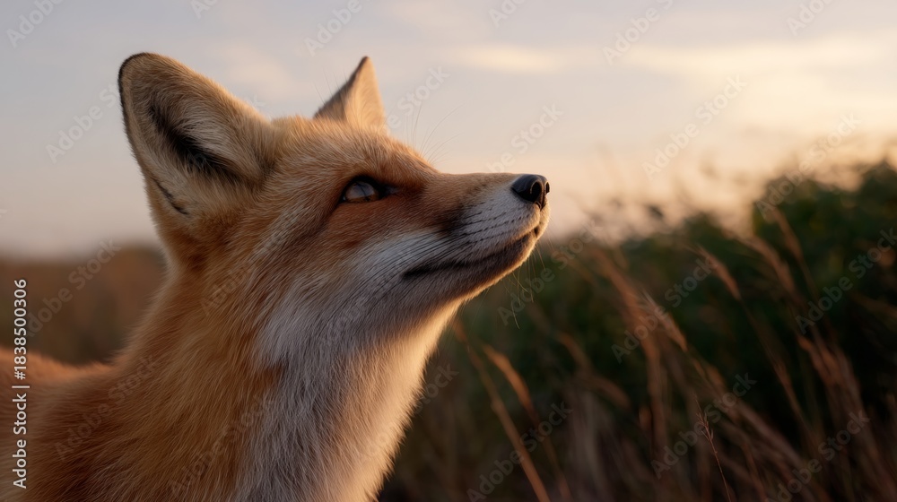 Obraz premium A close-up of a beautiful fox capturing the essence of nature. Its fur glows in the sunlight and showcases the beauty of wildlife. Ideal for nature lovers and animal photography. AI