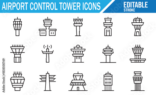 Aviation operations and control tower outline symbol bundle