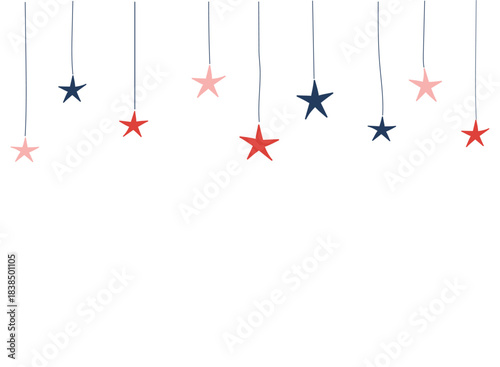 Christmas bunting, decoration, stars garland isolated on transparent. Hand drawn line art vector illustration. Traditional holiday, Xmas, New Year, seasonal design element, clip art