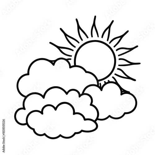 A vector illustration set of sun and clouds weather forecast icons with cartoon speech bubble elements for communication design