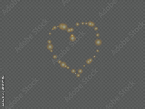 Elegant golden heart shaped bokeh effect, transparent overlay element