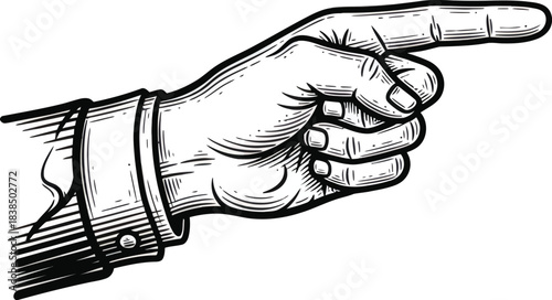 Vintage engraving pointing hand right illustration