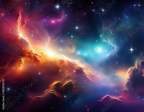 vibrant cosmic nebula with sparkling stars and glowing gas clouds in deep space