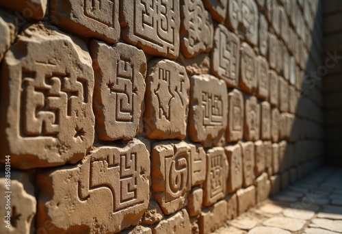 Ancient Markings Engraved on Rugged Uneven Stone Wall