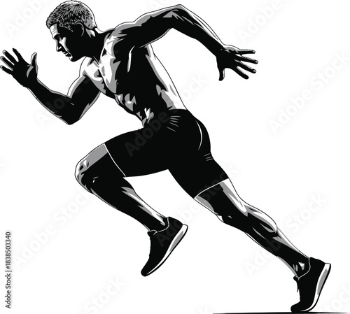 Running athlete silhouette sprinting fitness illustration