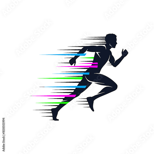 Silhouette of running man with motion lines on transparent background