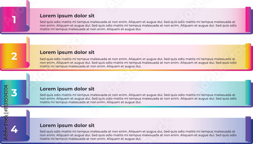 Four Colorful Gradient Ribbon Banners with Numbered Steps 1 to 4 for Presentation and Infographic Design