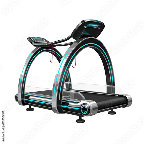 Modern treadmill machine design, futuristic style on transparent background